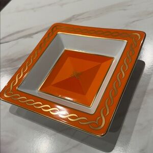Pratesi x Ginori 1735 Treccia Vide Poche porcelain orange gold tray Italy